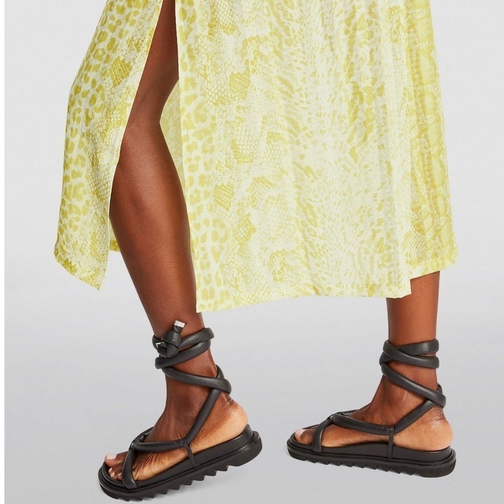 ALLSAINTS Clara Noche Pleated Midi Skirt in Lime Green - Picture 3 of 15